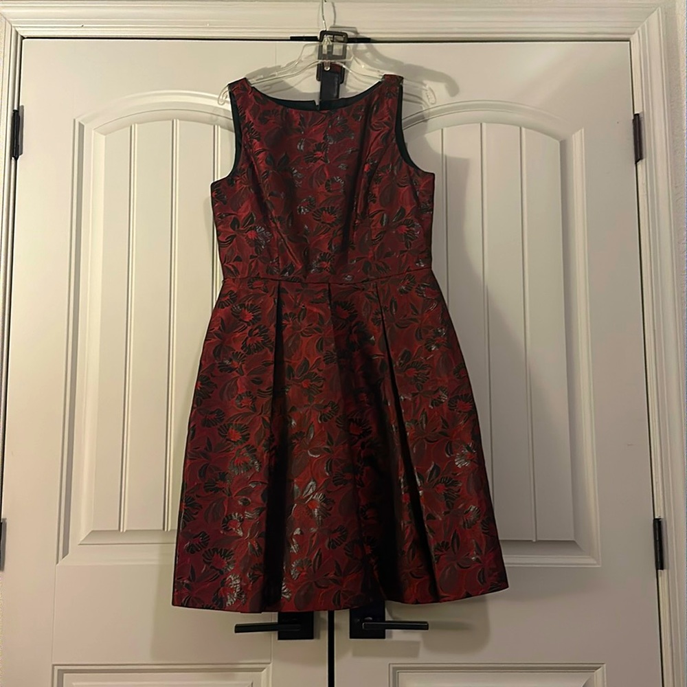 Great Party Dress! Deep Red/Black Shiny Floral Dress